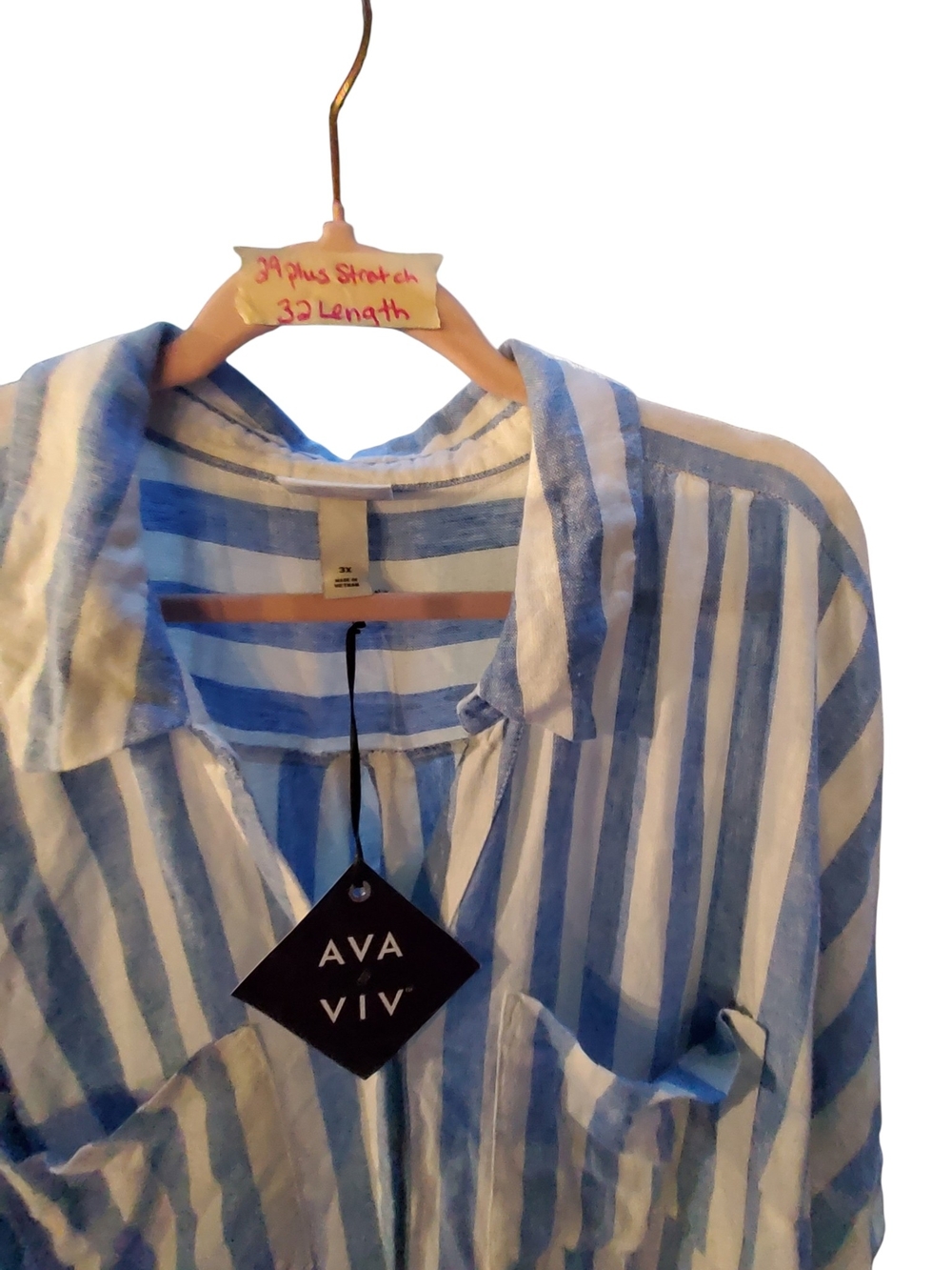 Ava & Viv Blue and White Striped Midi Shirt Dress with Tie Waist - Picture 7 of 7